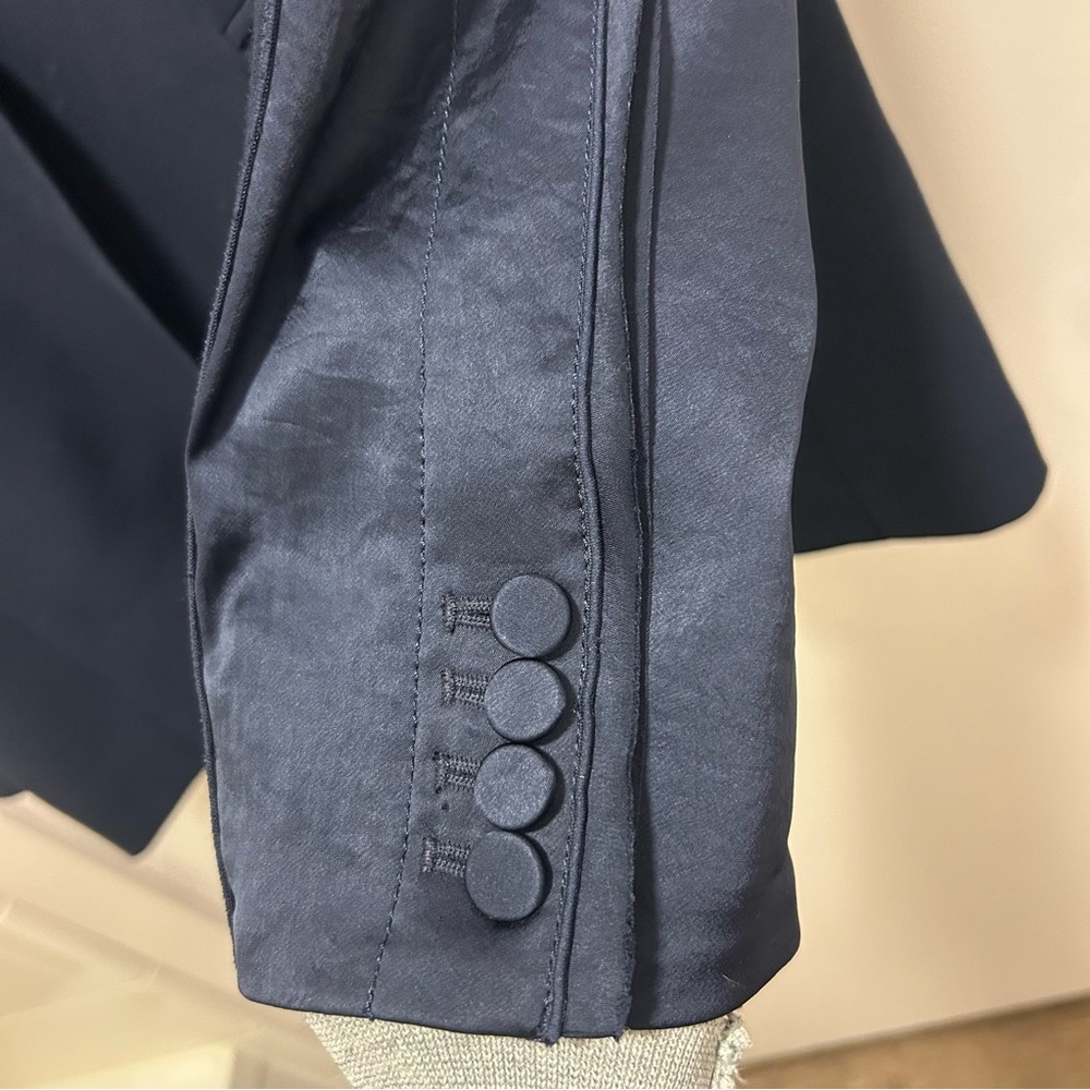Derek Lam Crosby Navy Blazer with Satin Lapels & Back - Picture 2 of 7